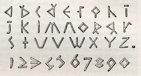 Alfabeto táctil triangular y números para ciegos de James Gall, de 